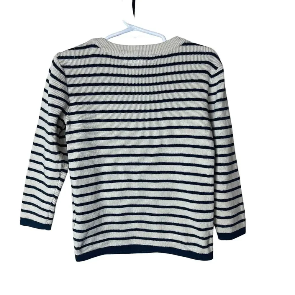 L.O.G.G. by H&M Striped Crew Neck Long Sleeve Sweater Ivory Navy Size 4 Boys